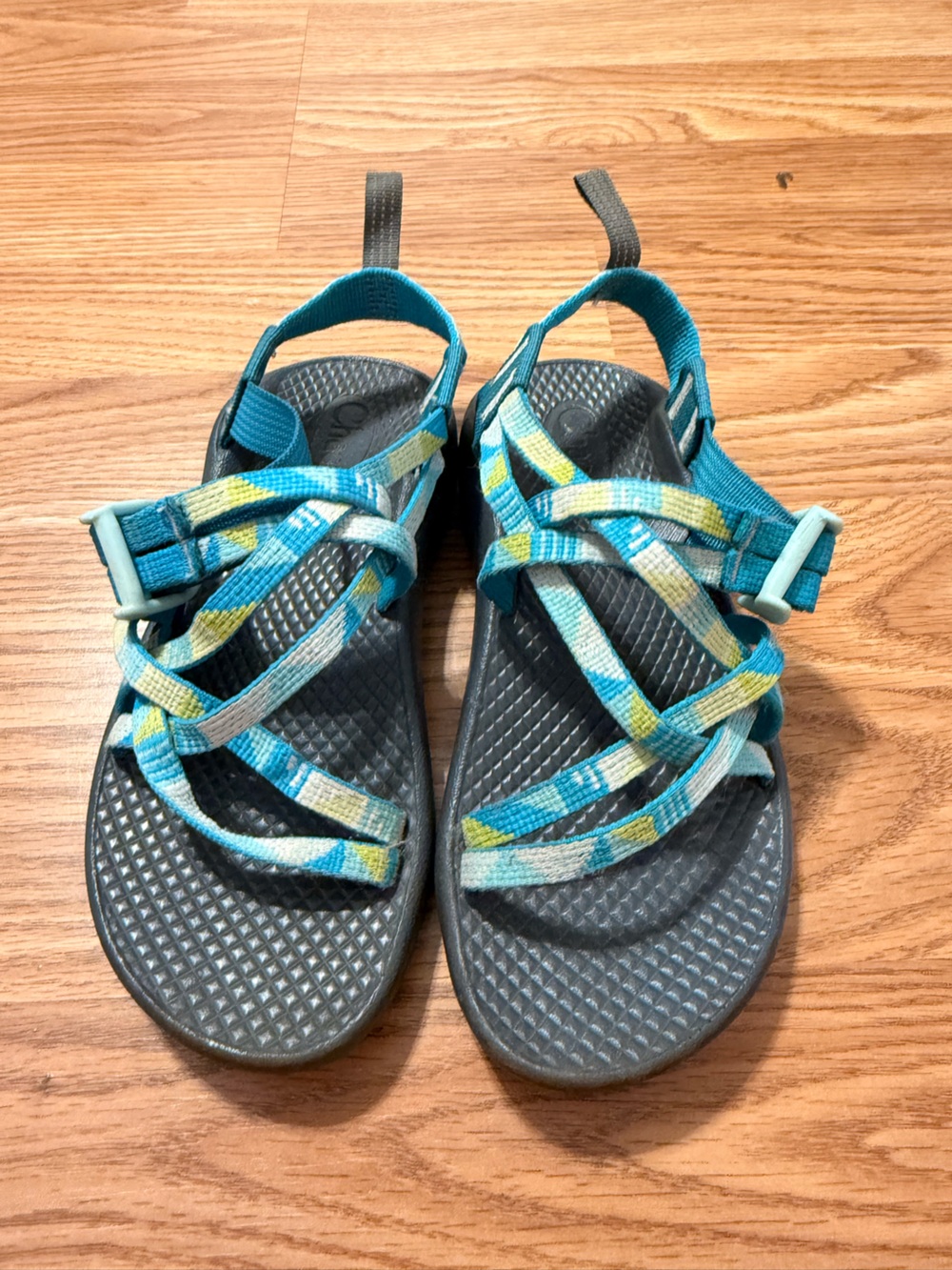 Chaco Kids Teal and Yellow Strappy Outdoor Sandals